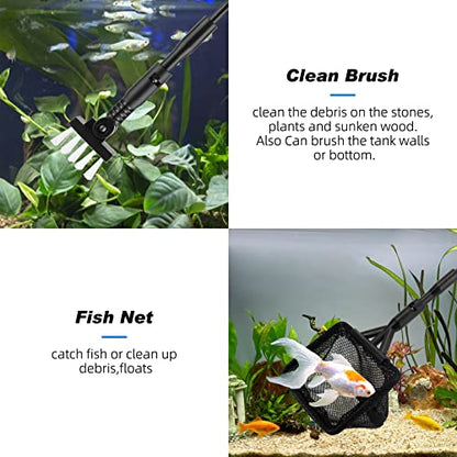 hygger Small Fish Tank Cleaner, Aquarium Cleaning Tools Kit with Handle, Seaweed Scraper, Fishing Net, Sponge Brush,Wall Brush (M) - size: Medium