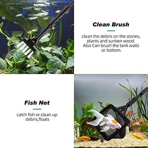 hygger Small Fish Tank Cleaner, Aquarium Cleaning Tools Kit with Handle, Seaweed Scraper, Fishing Net, Sponge Brush,Wall Brush (S) - size: Small