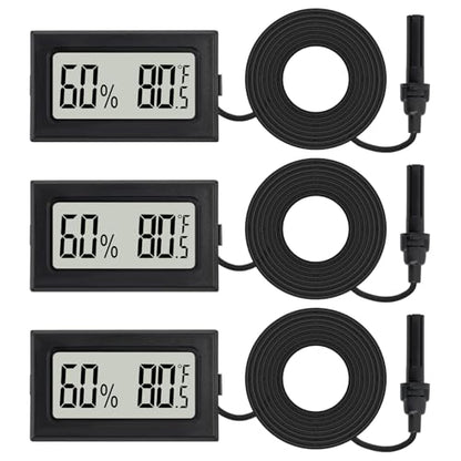3Pcs Mini Digital Thermometer Hygrometer with Probe Electronic Temperature Humidity Gauge Meters Indoor LCD Display Fahrenheit for Humidors,Greenhouse,Garden,Incubator Reptile Terrarium