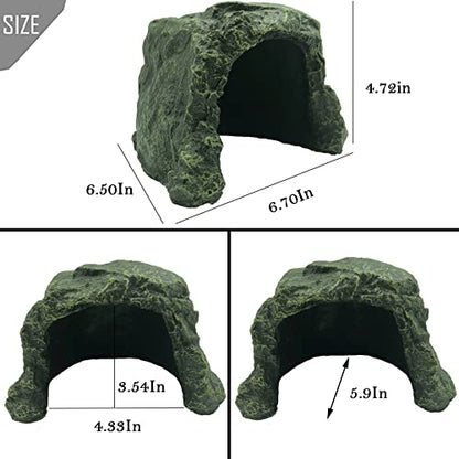 PINVNBY Large Reptile Hideout Cave,Resin Tortoise Hide Rock Turtle Hideaway House Lizard Box Shelter Habitat Decoration for Gecko Spiders Frogs Fish Turtles Hermit Crabs(3 Pcs)