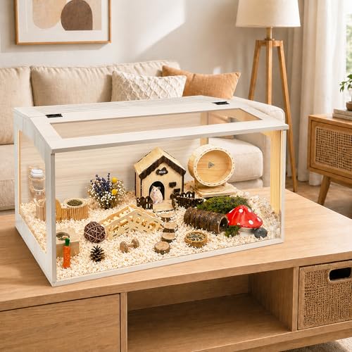 PROLEE Hamster Cage with Chewproof Wood Top, Guinea Pig Cages, Hamster Habitat with Clear Acrylic Sheets Solid Built, Small Animal Cage (Oak, 24X15.5X15.5 inch) - color: Oak, size: 24.0"L x 15.5"W x 15.5"H