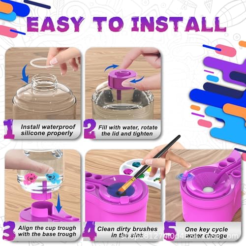 2026 New Version Paint Brush Cleaner and Washer - Advanced Leak-Resistant Design for Acrylic, Watercolor & Water-Based Paints - color: Purple