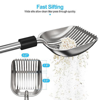 Depets Cat Litter Scoop, Metal Litter Scooper with Deep Shovel, Detachable Long Handle Cat Litter Sifter with Holder, Large Durable Cat Litter Shovel with Foam Pad Grip for Easy Sifting