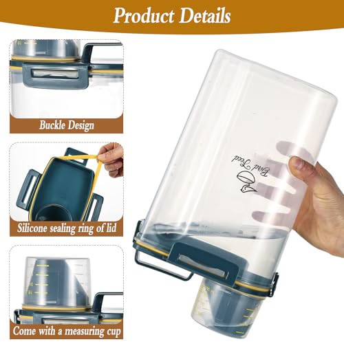 2 Pcs 3.17 Qt/3 L Bird Seed Storage Container Airtight- Portable Bird Food Container with Airtight Measuring Cup, Clear Pet Parrot Seed Dispenser for Birds Food Chicken Feed Storage, Blue Lid
