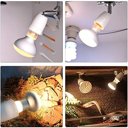 KUIDAMOS 300W E27 Reptile Lamp Stand Reptile Heating Lamp Light Holder 300 watt Heat lamp Holder Lamp Not Included,360° Rotation Ceramic Heat Lamp Base with Reptiles & Amphibians