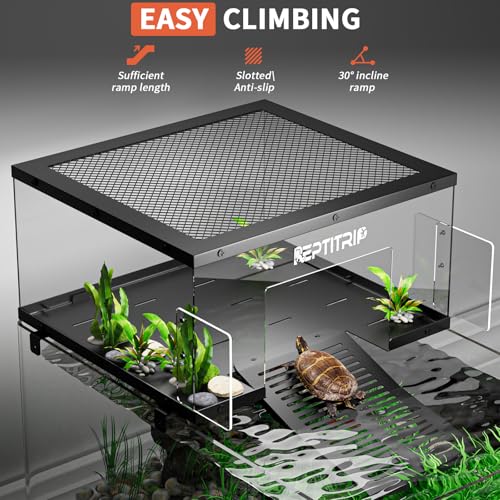 Turtle Basking Platform & Dock - Stainless Steel Turtle Ramp, Non-Slip Surface - Fits 18-20 Inchs Wide Aquariums