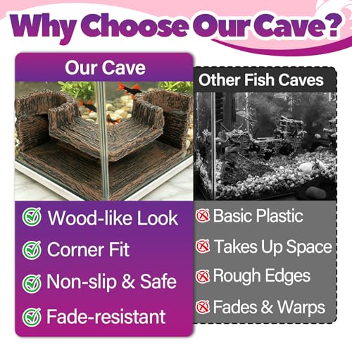 2 Pcs 90° Corner Fish Cave Viewing Tunnels, Compatible with Aquarium Cave | Featuring a Natural-Looking Wood-Like Design Made of BPA-Free Premium Resin, Fish Tank Hideout, Safe Corner Tank Decor