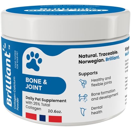 Brilliant Bone & Joint Supplement for Dogs - High Strength Calcium & Collagen Powder for Joint & Hip Support, Essential Supplement for Dog’s of All Ages - 10.6 Oz