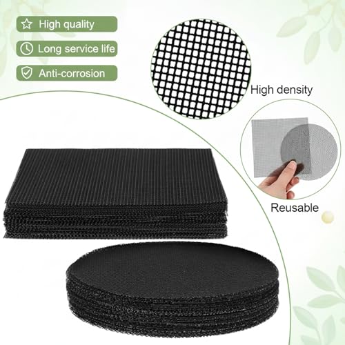 100 Pcs Bonsai Pot Meshs Pad, 4 inch Round&Square Flower Pot Hole Mesh | Drainage Mesh Hole Screens Durable Reusable Bonsai Bottom Grid Mat Gardening Essentials