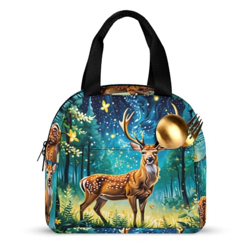 Starry Night Deer Lunch Bag for Women Men | Insulated Lunch Box Leakproof Food Meal Containers Reusable Foldable 6L Capacity Lunch Tote Bags for Work Picnic Travel - color: style-17