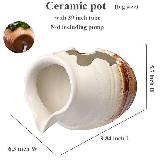 Outdoor Garden Fountain Spitter Pond Water Feature Pump DIY Ceramic Pot Decoration (9.8 inch Color 2) - color: 9.8 Inch Color 2