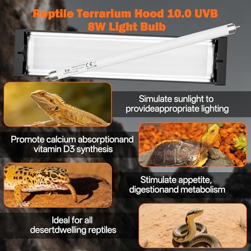 T5 UVB Reptile Light Fixture Combo Kit 8W: 10.0 HO UVB Light for Reptiles Terrarium Hood Comes with UVB Lamp, 12'' Linear UVB Light Bar for Desert Bearded Dragon,Turtle,Gecko - UV Sensor Test Card - size: 12.4INCH-10.0