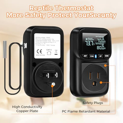 Diymore Digital Temperature Controller Outlet - 1800W Plug-in Thermostat with Heating & Cooling Modes, -104°F to 210°F Range for Greenhouse, Reptile, Incubator & Pool - style: 1800W digital temperature controller