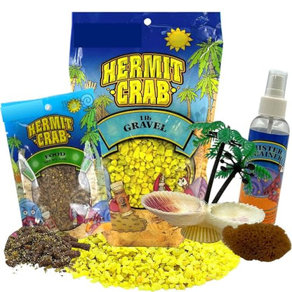 Needzo All in One Hermit Crab DIY Starter Pack, Gravel, Food, Mister Trainer, Sponge, and Palm Tree Feeder, Beginner Habitat Supplies Kit for Terrariums, Color May Vary, 5 Pieces