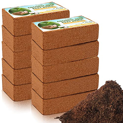 10Pack Organic Coco Coir Brick for Plants, Natural Coconut Coir Soil | Moisture Retention, Coconut Fiber Substrate for Seed Starting, Soil Amendment, Potting Mix, Gardening, Composting & Reptile - size: 10 Pack
