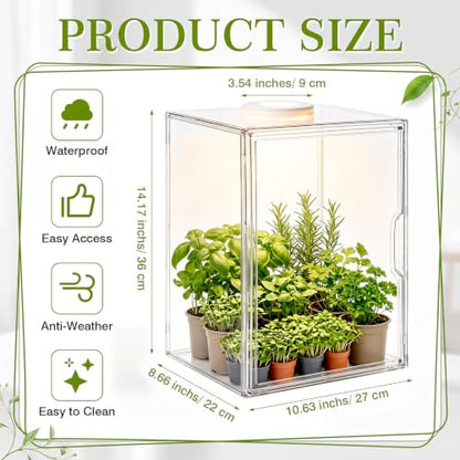 Novabright Mini Greenhouse Indoor with Grow Light Clear Acrylic Plant Cabinet, Tabletop Indoor Greenhouse Kit DUSB White & Warm Light for Succulents, Herbs (Without Dividers)
