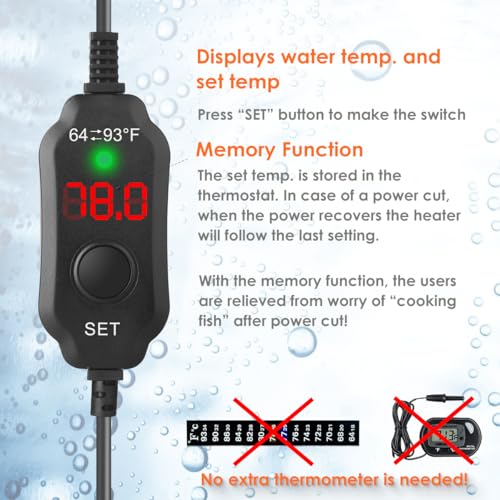 150W Compact Aquarium Heater for 15-30 Gallon Tanks | Super Short Submersible Fish Tank Heater with LED Digital Thermostat, Dry-Run & Overheat Protection, Memory Function - size: For Tanks 15-30 Gal