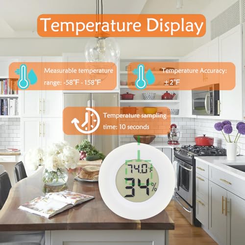 10-Pack Mini Thermometer Hygrometer, Small Digital Electronic Temperature Humidity Meters Gauge Indoor LCD Display for Greenhouse, Garden, Cellar, Fridge, Mason Jar(White)