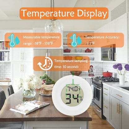 10-Pack Mini Thermometer Hygrometer, Small Digital Electronic Temperature Humidity Meters Gauge Indoor LCD Display for Greenhouse, Garden, Cellar, Fridge, Mason Jar(White)