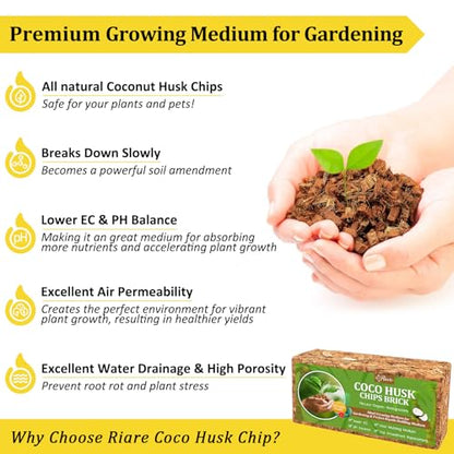 Riare 6 Pack Organic Coco Coir Chips for Plants, 6.6 lb Coconut Husk Bricks | Low EC & pH-Balanced Coco Husk Substrate with Drainage & Aeration, High-Expansion Mulch for Landscaping, Orchids & Soil Mix - size: 6 Pack