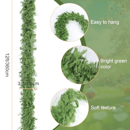 XunYee 4 Pack 11.8 FT Fake Moss Garland Floral Mossvine Garland Decorative Hanging Moss Rope Bendable Greenery for Climbing Reptiles Tank Accessories DIY Crafts Home Wedding Garden Decoration