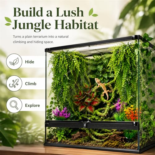 Reptile Plants Terrarium Decor, Hanging Reptile Vines, Flexible Bendable Jungle Climbing Leaves for Bearded Dragon, Leopard Gecko, Chameleon, Snake, Lizard Tank Habitat Decoration (Group A)