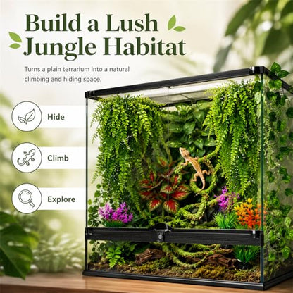 Reptile Plants Terrarium Decor, Hanging Reptile Vines, Flexible Bendable Jungle Climbing Leaves for Bearded Dragon, Leopard Gecko, Chameleon, Snake, Lizard Tank Habitat Decoration (Group A)