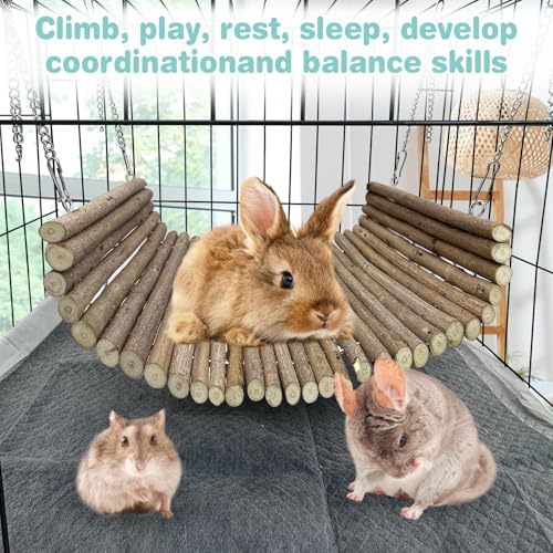Hamiledyi Chinchilla Wooden Suspension Bridge Platform Toy, Small Animal Climbing Toys for Guinea-Pigs Sugar Glider Squirrel and Other Small Animals (Shrub) - color: Shrub