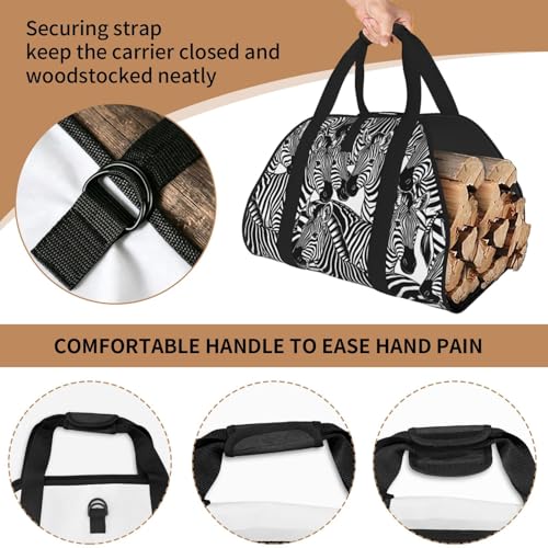 AMRANDOM Firewood Carrier, Zebra Black And White Heavy Duty Log Carrier for Firewood, Wood Carrier with Handles - color: Color1022