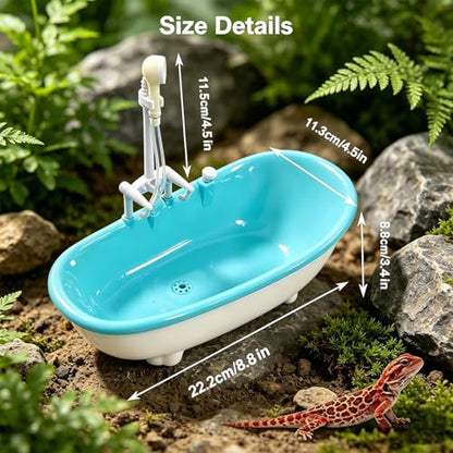 Small Bearded Dragon Pool with Water Fountain, Reptile Bath Tub | Gentle circulating water flow with rainfall faucet, compact reptile bath tub for bearded dragons, geckos, and small reptiles