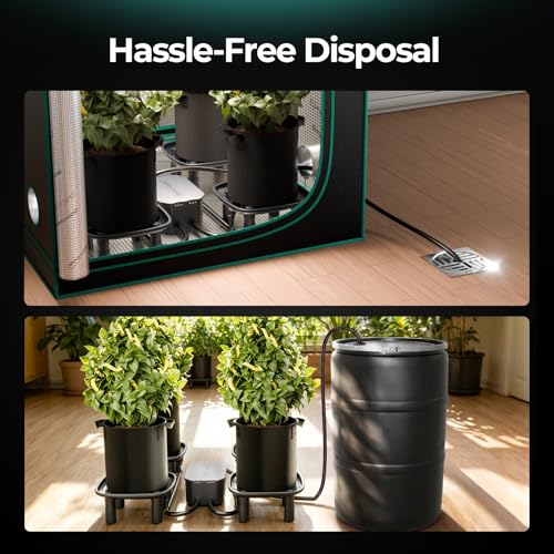 MARS HYDRO Auto Drainage System with Water Pump for Indoor Plants Grow Tent | Plant Drainage Saucers with 4 Elevated Runoff Trays & 4-Pack 5 Gallon Grow Bags for Growbox - size: 4PC