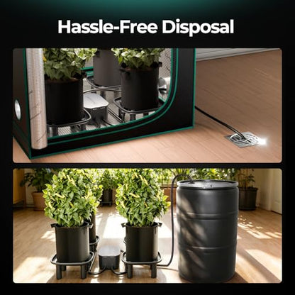MARS HYDRO Auto Drainage System with Water Pump for Indoor Plants Grow Tent | Plant Drainage Saucers with 4 Elevated Runoff Trays & 4-Pack 5 Gallon Grow Bags for Growbox - size: 4PC