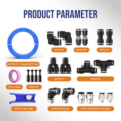 5/32 OD Inch 4mm Air Line Hose Tubing Kit Poly Airline Blue | Polyurethane Compressed Pneumatic Compressor Repair Kit With Push To Connect Fittings - color: Blue, size: 5/32" OD