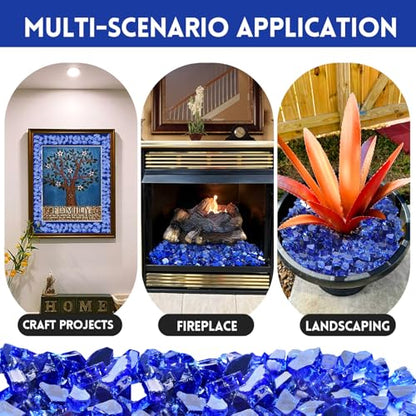 10 Pounds Fire Glass 1/2 Inch High Reflective Tempered Firepit Glass | Cobalt Blue Rocks for Fireplace, Fire Pit Table, Fire Bowl and Landscaping & DIY Crafts - color: Cobalt Blue, size: 1/2 inch, 10lb