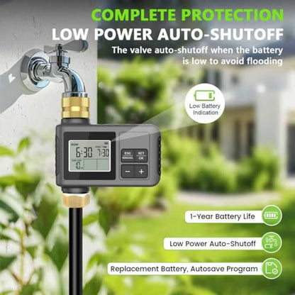 120FT Drip Irrigation System with Smart Water Timer | Brass Connectors, 360° Adjustable Nozzles and Bendable Tubing for Garden, Greenhouse, Lawn, Raised Beds and Potted Plants - size: 120Ft Brass Fitting with Timer