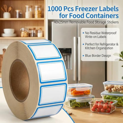 1000Pcs 40x25mm Blue Freezer Labels, Waterproof Write-On Stickers | 1000Pcs 40x25mm labels; removable writable adhesive for jars, containers, meal prep, pantry storage, and freezer use. - color: 1000pcs- Blue