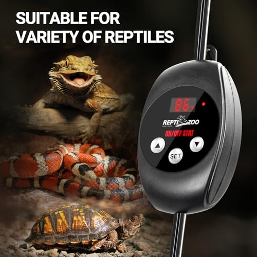 REPTI ZOO Reptile Thermostat Wide Range Temperature Controller Reptile Heat Pad Digital Thermostat Waterproof Seedling Heat Mat Thermostat for Turtles, Lizards, Frogs, Hermit Crabs, Snakes, Plants