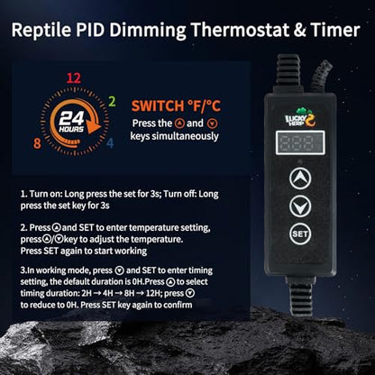 LUCKY HERP Reptile Light Fixture with Dimming Thermostat & Timer, Aluminum 5.5inch Deep Dome Reptile Lamp Fixture, Heat Lamp Fixture for Reptile Bulb Basking Heat Bulb, Max 100W - size: 5.5 Inch