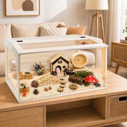 PROLEE Hamster Cage with Chewproof Wood Top, Guinea Pig Cages, Hamster Habitat with Clear Acrylic Sheets Solid Built, Small Animal Cage (Oak, 40X19.5X19.5 inch) - color: Oak, size: 40.0"L x 19.5"W x 19.5"H