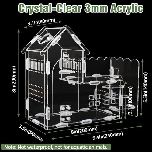 Magnetic Acrylic Terrarium for Jumping Spiders & Small Pets – Easy-Access Front Opening, Feeding Hole, Ideal for Reptiles, Tarantulas, Hermit Crabs & More