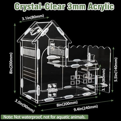 Magnetic Acrylic Terrarium for Jumping Spiders & Small Pets – Easy-Access Front Opening, Feeding Hole, Ideal for Reptiles, Tarantulas, Hermit Crabs & More