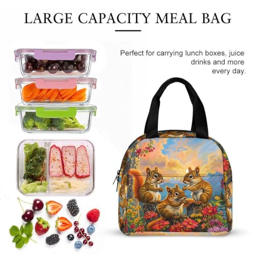 Squirrel Flower Lunch Bag for Women Men | Insulated Lunch Box Leakproof Food Meal Containers Reusable Foldable 6L Capacity Lunch Tote Bags for Work Picnic Travel - color: style-13