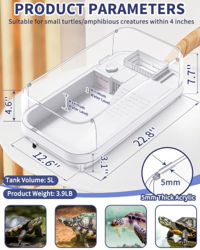 Moonorange Large Turtle Tank with Water Pump, Acrylic Turtle Tank Starter Kit with Heightened and Curved Fences, Multi-Function Areas, Bottom Drainage - color: White (Large Tank)