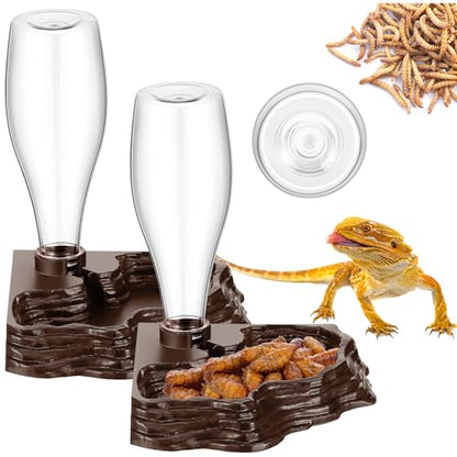 Mumufy 2 Pack Reptile Water Feeder Automatic Water Dispenser Waterer 13.5Oz Feeding Accessories Tank Lizards Waterer for Bearded Dragon Terrarium Turtle Tank Feeding Geckos Frog (Brown) - color: Brown