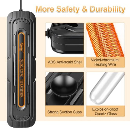 hygger Aquarium Heater, 250W/500W Adjustable Power Fish Tank Heater with Digital Display External Controller, Automatic Power-Off Protection Heater for 50-106 Gallons Freshwater and Saltwater Tank - size: 250W/500W Adjustable Power