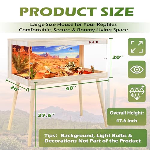 Royxen Bearded Dragon Tank,82 Gallon Reptile Tank with Leg Stand,Built-in Lighting Reptile Enclosure,Tempered Glass Bearded Dragon Encloure for Chameleon (Oak,48"x 20"x 20") - color: Oak, size: 82 Gallons,48"x20"x20"