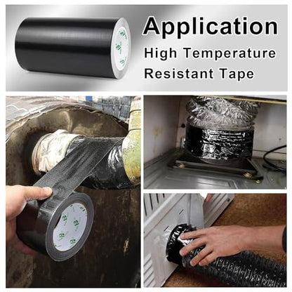 BOMEI PACK Adhesive Black Aluminum Foil Heat Shield Tape Barrier 8in x 66ft, Fiberglass Thermal Insulation Reflective Material High Temp Protection 1Pack - size: 8inch x 66ft