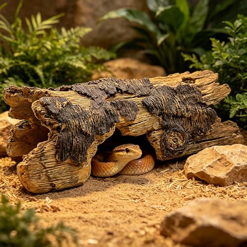 Resin Reptile Cave Statue - Extra Large Hollow Log for Bearded Dragon, Leopard Gecko, Crested Gecko Tank Accessories | Driftwood for Aquarium & Bearded Dragon Accessories (Khaki) - style: Khaki