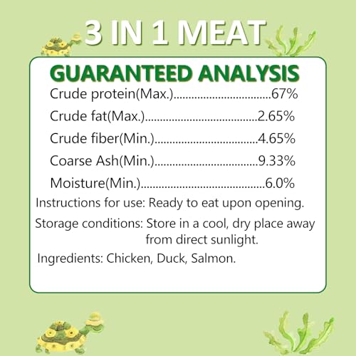 Turtle Food 5.7 OZ Natural Freeze-Dried Meat - Chicken, Duck, Salmon - Premium Food for Turtles, Box Turtle, Aquatic Turtle, Baby Turtles, Freeze Dried Turtle Treats