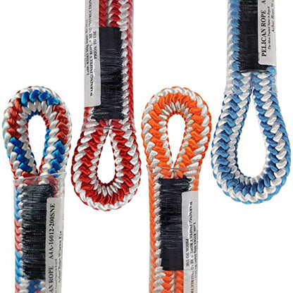 16-Strand Arborist Rope, 1/2 in (12.7 mm), 7000 lbs MBS, Stat - size: 200 ft - Sewn Eye, style: Red White Blue